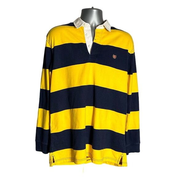 Chaps Yellow and Blue Preppy Long Sleeve Rugby Polo Size L - Picture 1 of 9